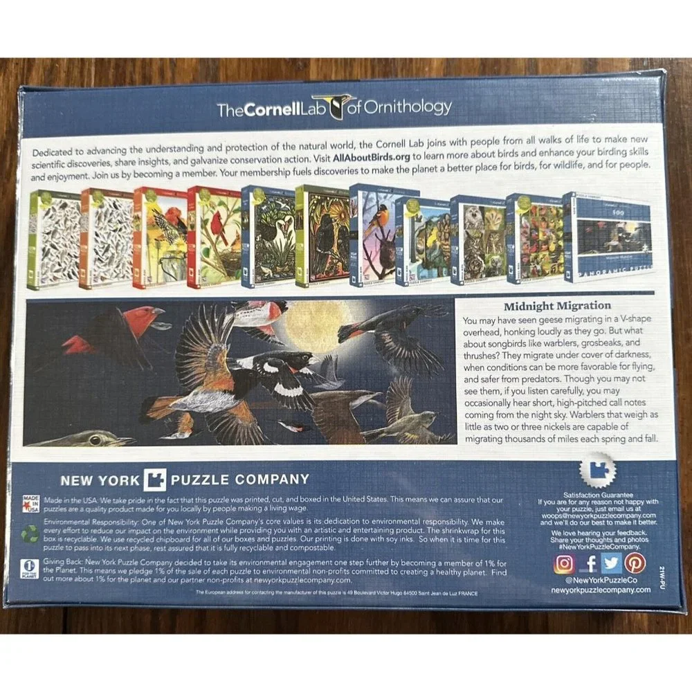 TheCornellLab of Ornithology‎ Midnight Migration 500 Pieces Panoramic Puzzle New